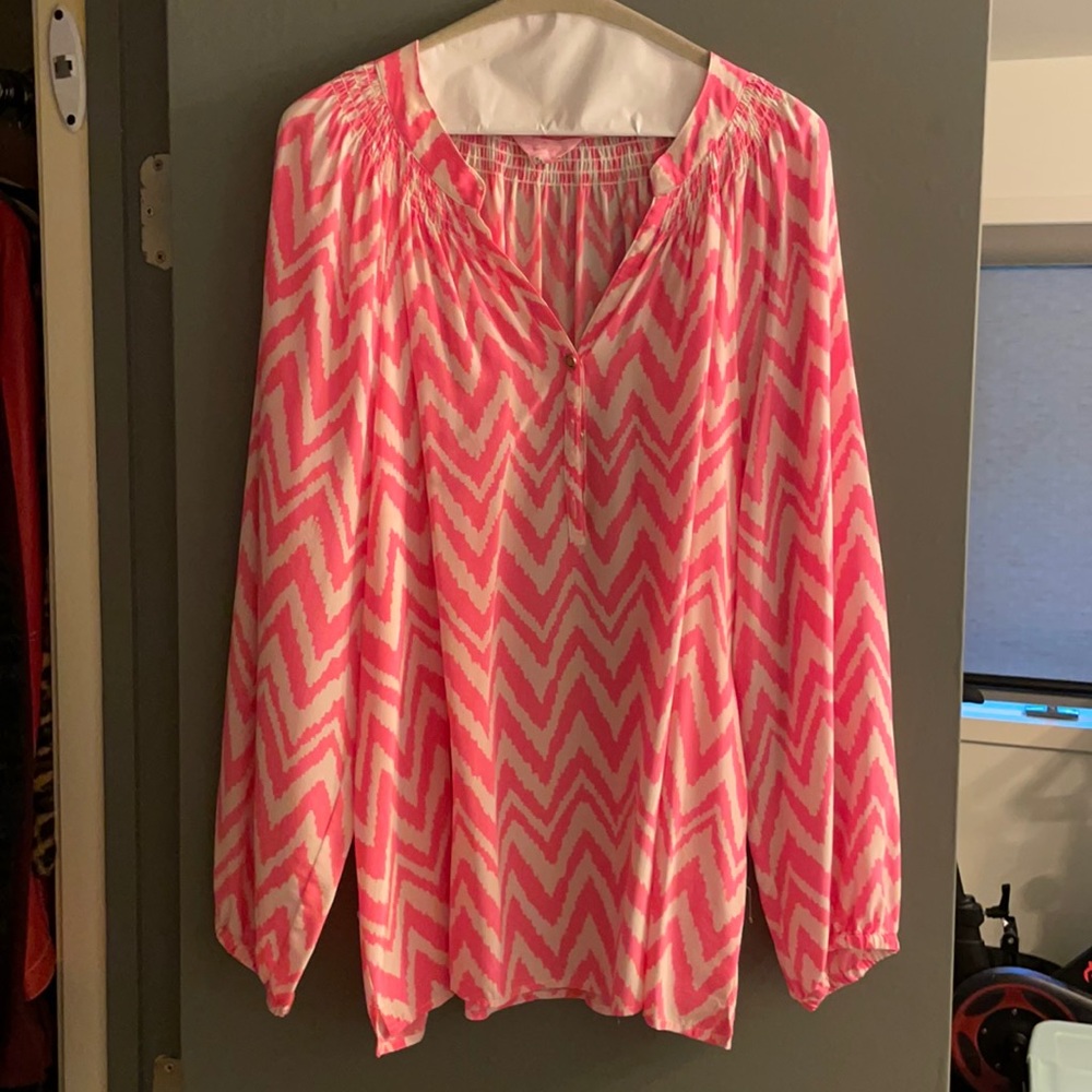 Lilly Pulitzer Pink & White Blouse Size XL